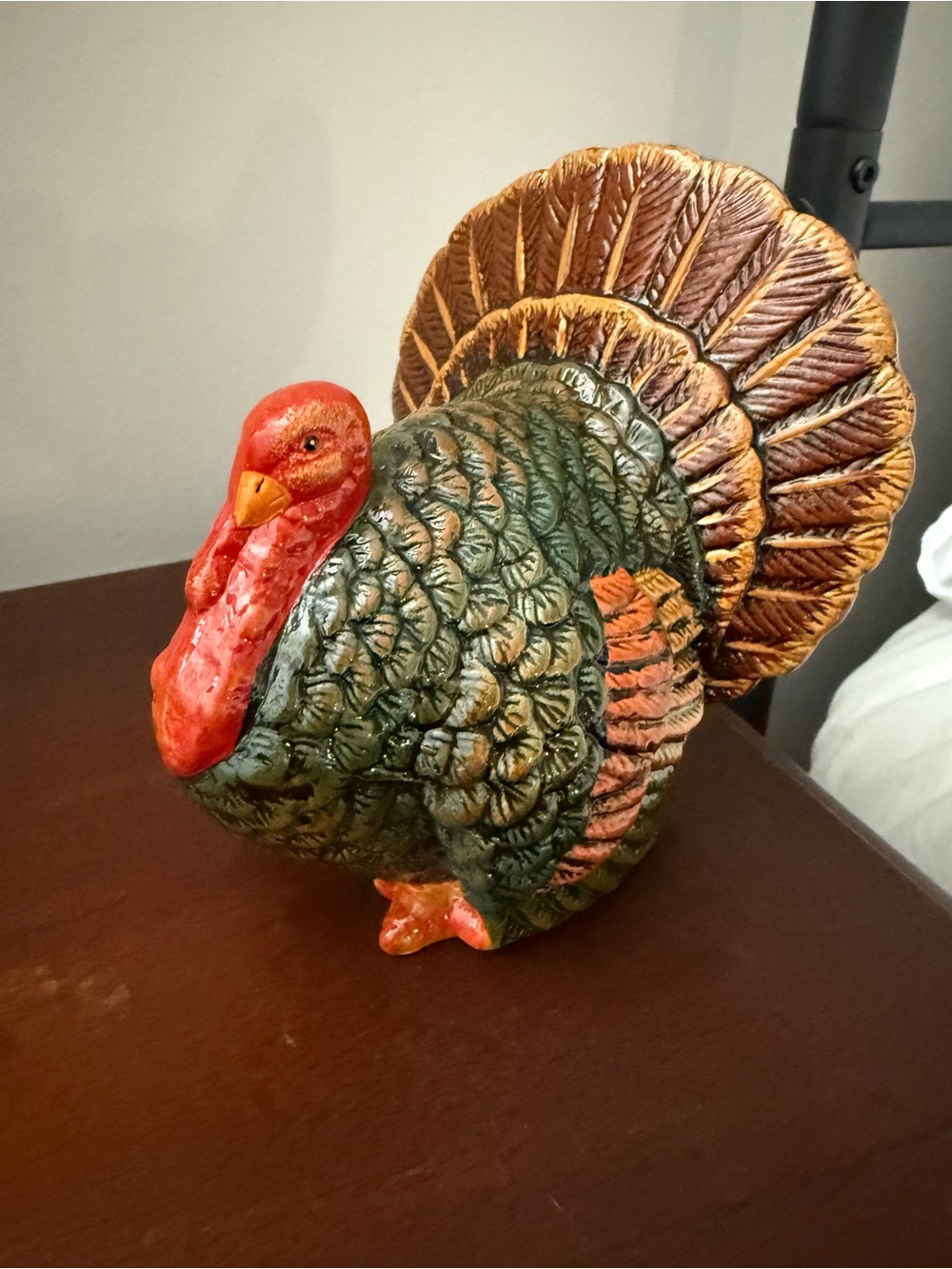 Vintage Turkey Figurine Hand Painted Thanksgiving Fall Decor Made in China 7”